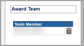 This is a picture of the Award Team section on the Award page in the FedConnect product.